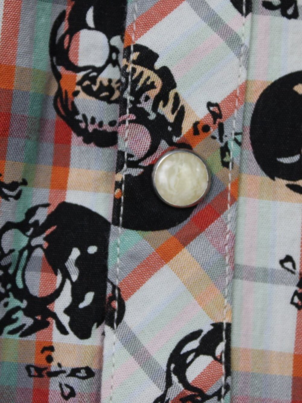 Rock Roll-n-Soul AOP Shirt Mens Small Orange Skull All Over Print Pearl Snap L/S - Picture 5 of 12